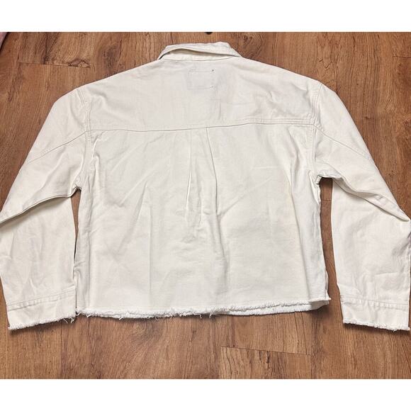 SANCTUARY Women’s Ivory Pocket Frayed Hem Button-down Trucker Flora Jacket Large - Picture 5 of 7